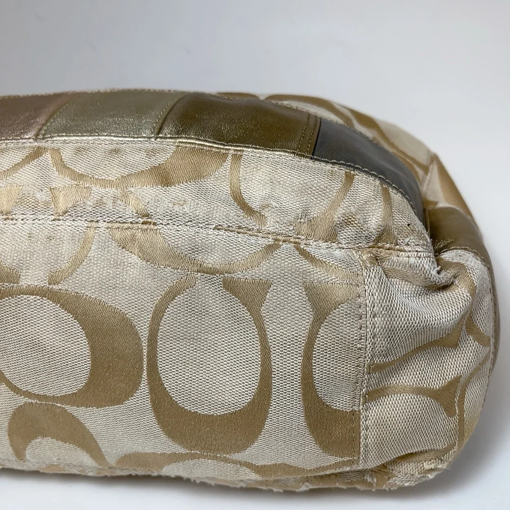 Coach Womens Canvas Stripe Patch Hobo Tan Shoulder Bag